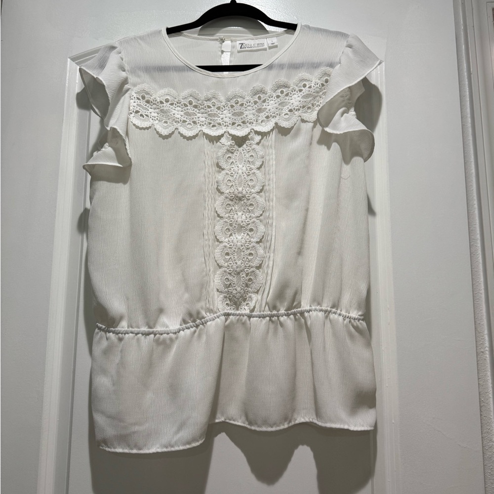 7th Avenue White Flutter Sleeve Peplum Blouse